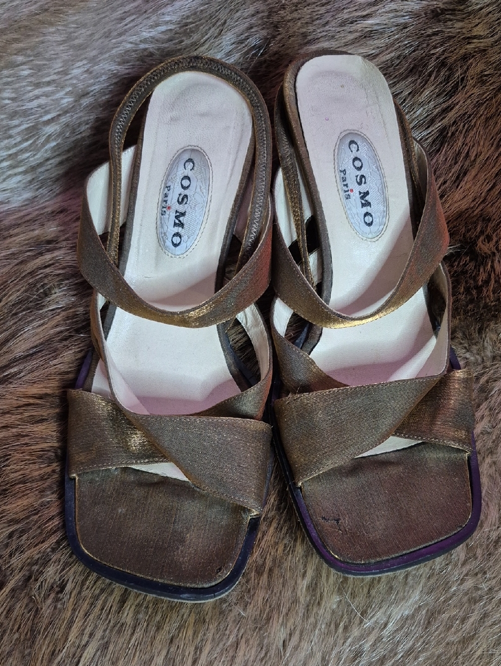 Vintage 1999 Metallic Bronze Slingback Sandals By Cosmo Paris